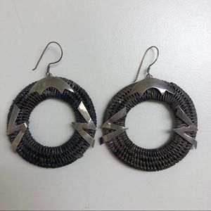 90s Sterling silver and wood 2” round vintage earrings